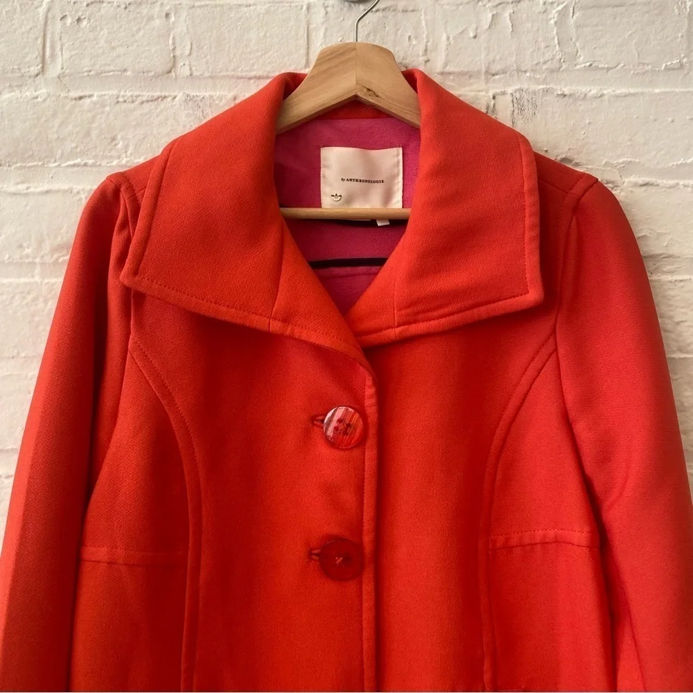 Anthropologie || Wellesley Pleated Peacoat Coat Orange‎ Medium